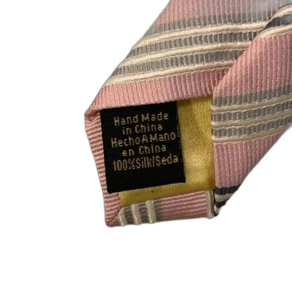 Donald J Trump Signature Collection Pink Gray Navy White Striped 100% Silk Tie